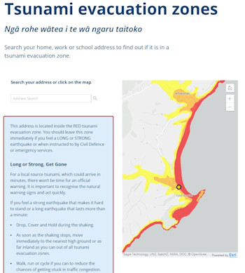 Screenshot of the NEMA tsunami evacuation zone map 