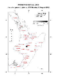 Predicted ashfall area for Tongariro