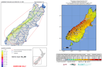 RCET powered landslide hindcast map and Shaking Layers map produced for the Rū Whenua exercise