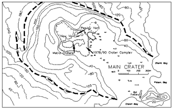Figure 1. Sketch map of White Island showing the location of the craters, active vents and ground deformation marks.