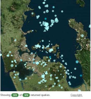 Locations of earthquakes in the Auckland area