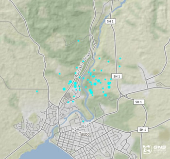 Location of earthquakes located in Taupō since Thursday 