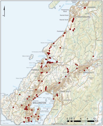 Known landslides in Wellington from the 15 November storm (click for a larger map)