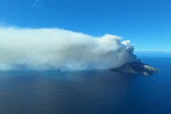 Image of the gas and ash plume at Whakaari White Island on 5 September 2024. Ash fall from the plume was only noted near the island. Credit A Mazot.