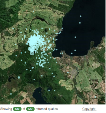 Location of all earthquakes to date in the Turangi swarm