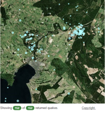 Location of earthquakes near Taupo in last 12 months