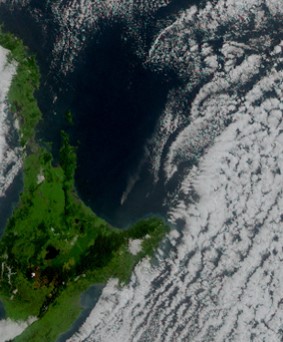 Figure 1. “True colour” image from the Himawari-9 satellite showing the current ash and steam plume from Whakaari at 08:30 today (14/08/2024) from Wellington Volcanic Ash Advisory Centre, MetService (data courtesy of the Japan Meteorological Agency JMA).