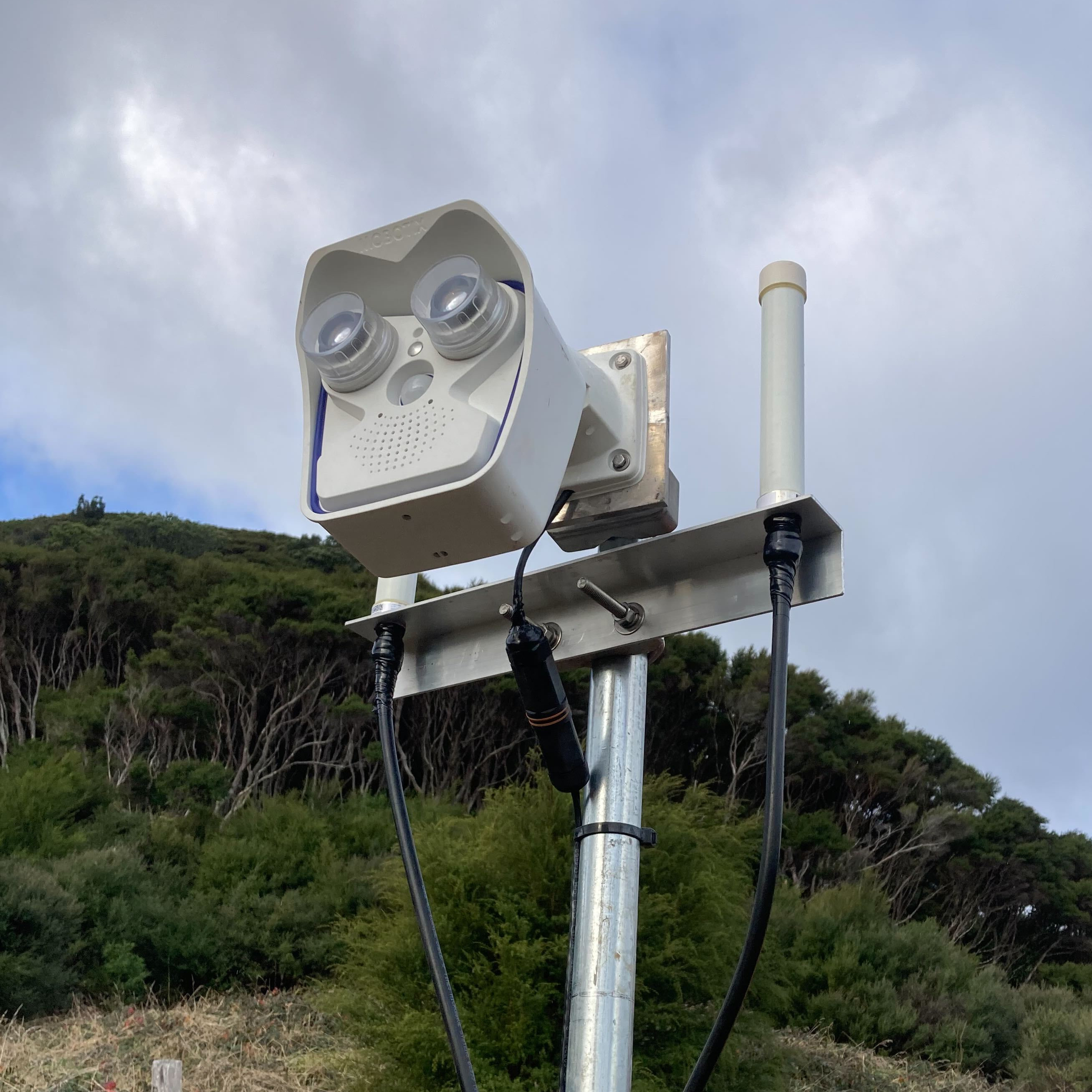 The Te Kaha camera. The camera has two lenses, a night-time lens on the left and a daytime lens on the right.