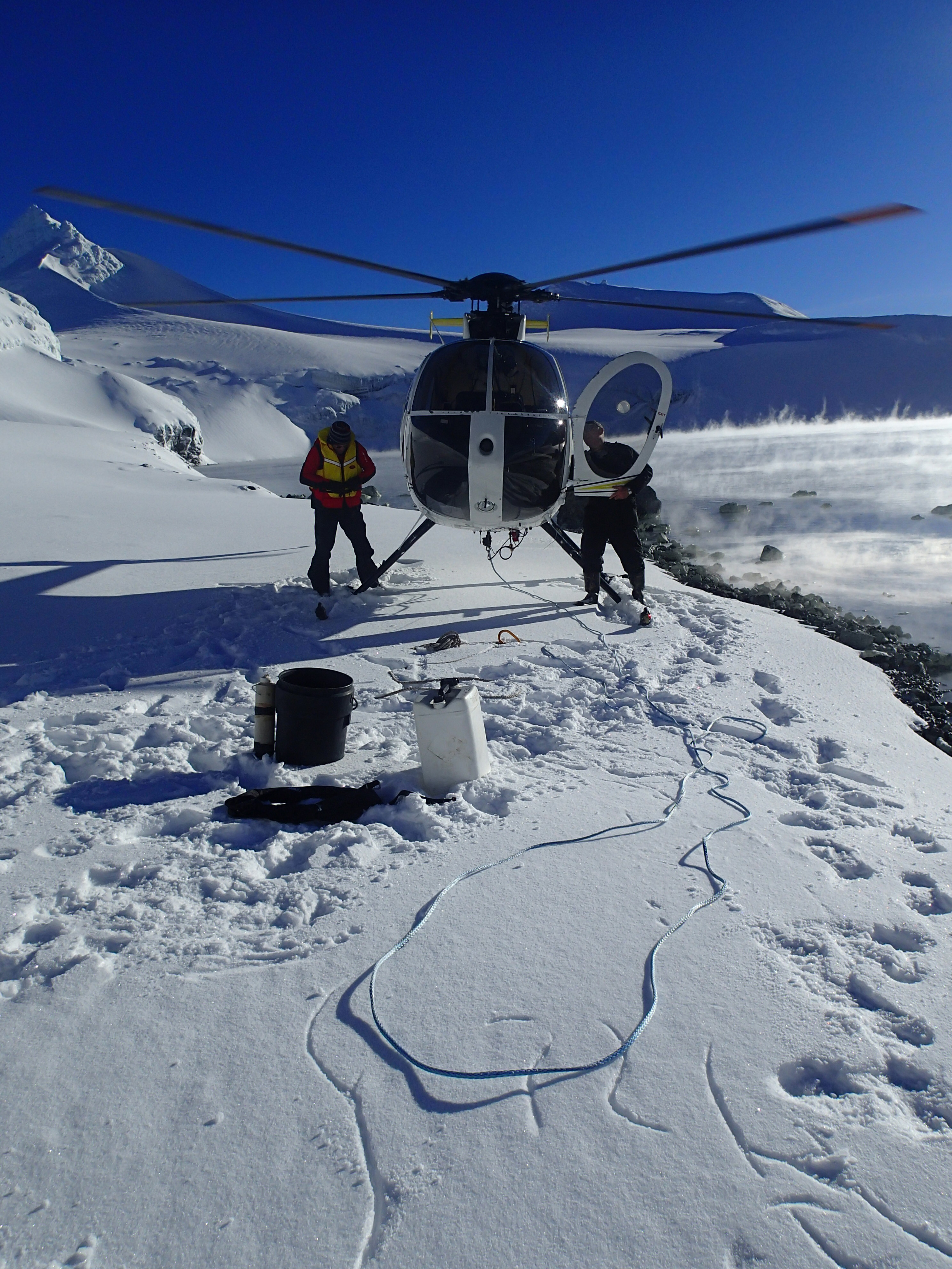 GeoNet chemists preparing to sample the Crater Lake 