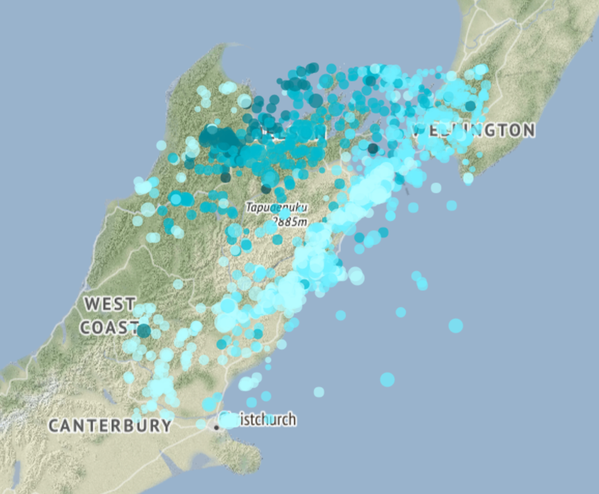 Some of the Kaikōura aftershocks from 14/11/17-14/11/18