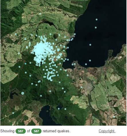 Location of all earthquakes to date in the Turangi swarm